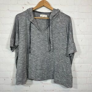 Loft Lou & Grey Hoodie Womens Small Gray Cropped Sweatshirt Short Sleeve Top